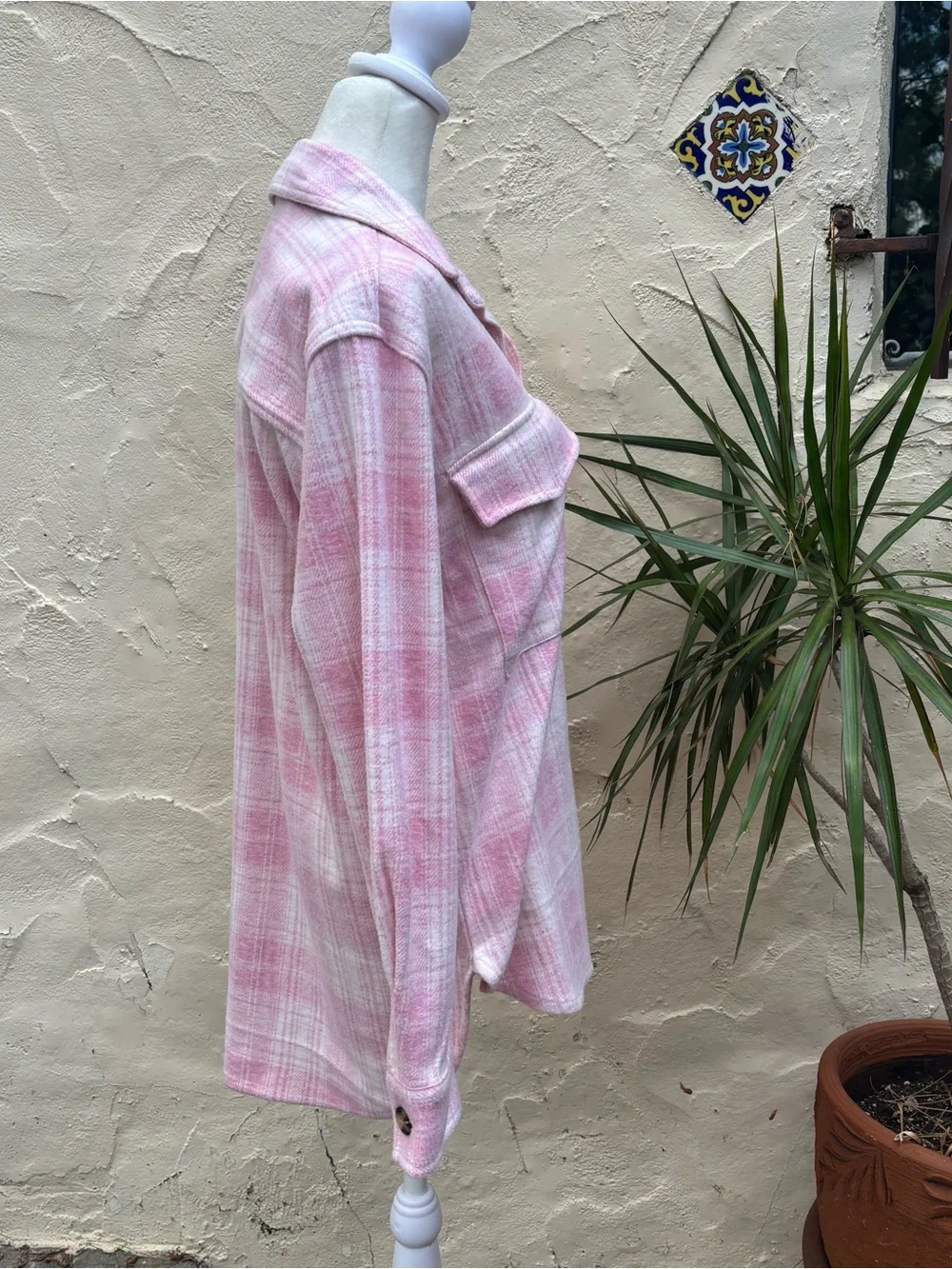 BEACH LUNCH LOUNGE Pink Plaid Button-Front Shacket - Picture 5 of 10